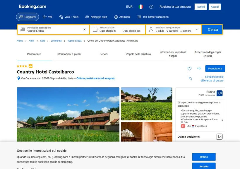 Schermata della pagina offerta di Booking