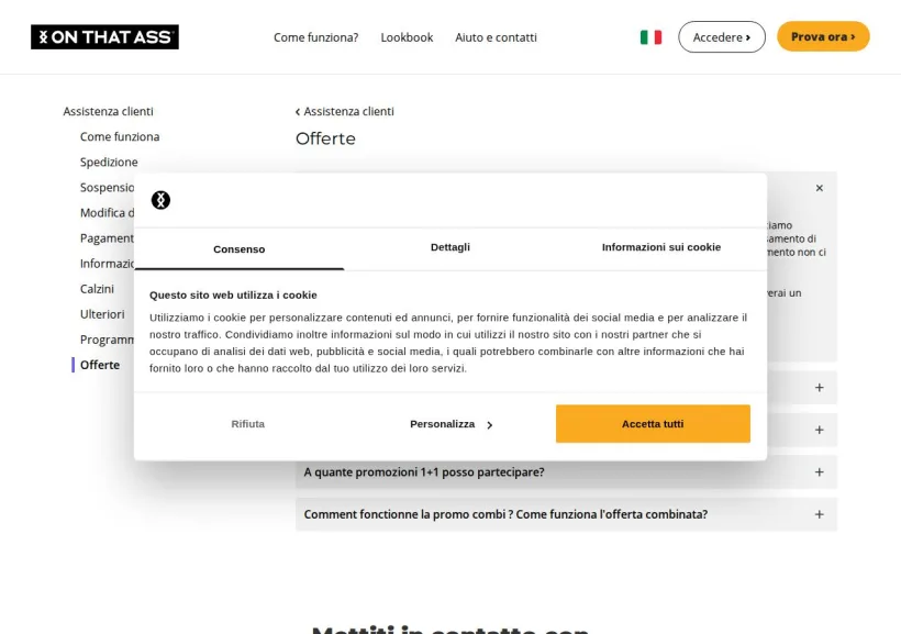 Schermata della pagina offerta di On That Ass