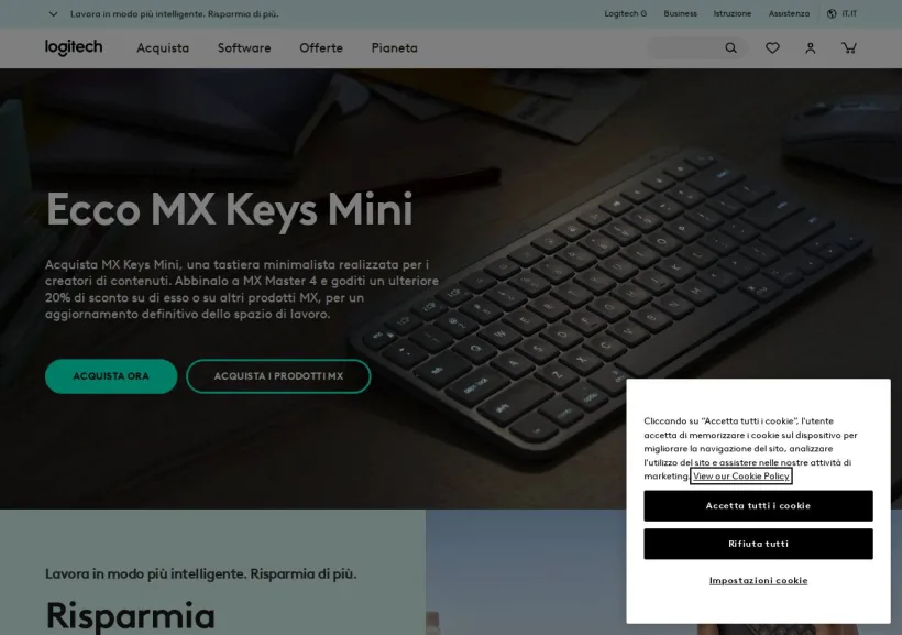 Schermata della pagina offerta di Logitech