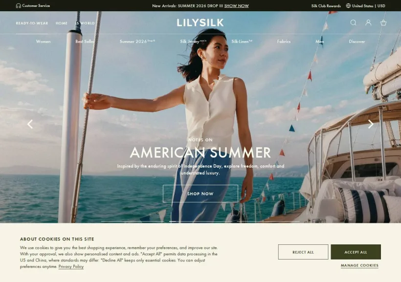Schermata della pagina offerta di LILYSILK