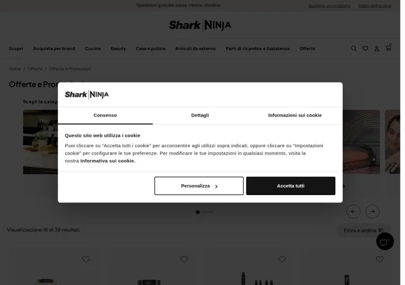 Schermata della pagina offerta di Ninja Kitchen