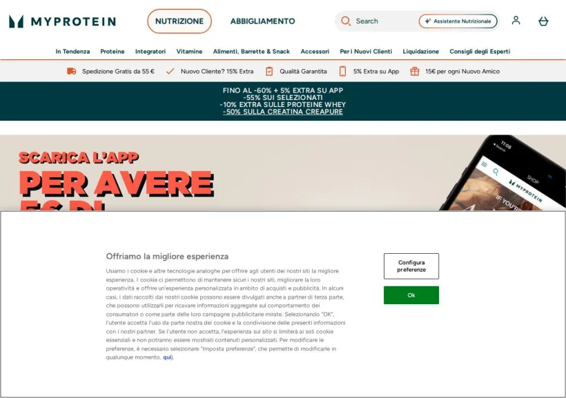 Schermata della pagina offerta di MyProtein