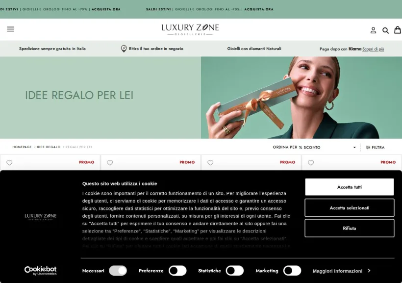 Schermata della pagina offerta di Luxury Zone