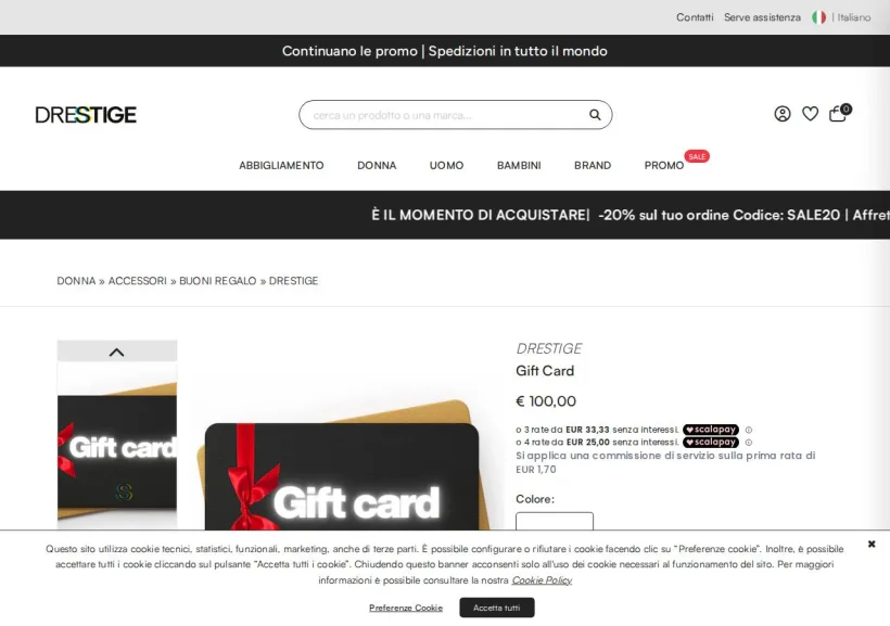 Schermata della pagina offerta di Drestige
