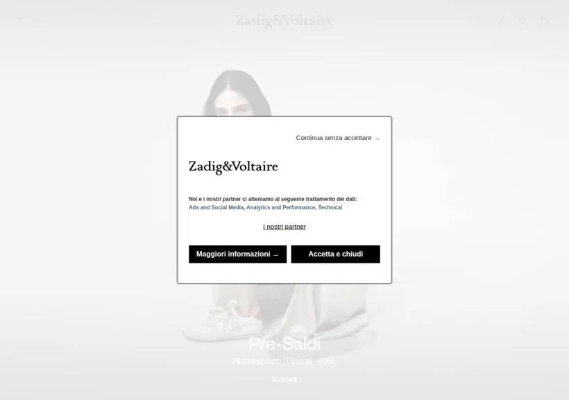 Schermata della pagina offerta di Zadig & Voltaire