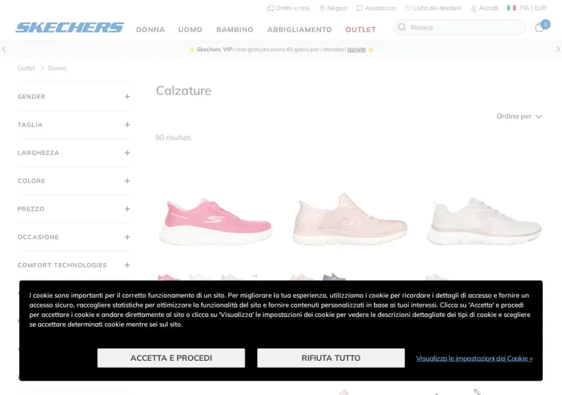 Schermata della pagina offerta di Skechers