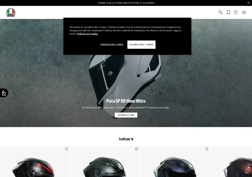 Schermata della pagina offerta di AGV