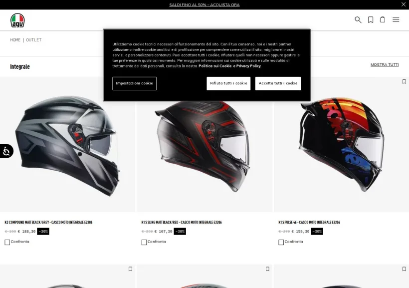 Schermata della pagina offerta di AGV