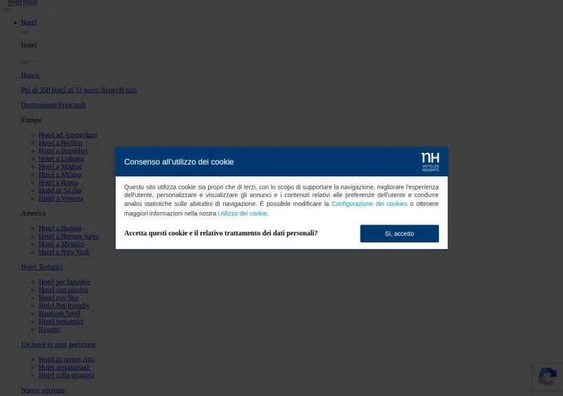 Schermata della pagina offerta di NH Hotels