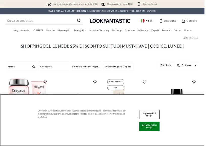 Schermata della pagina offerta di Look Fantastic