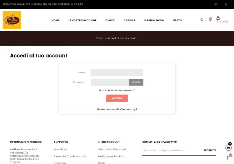 Schermata della pagina offerta di Coffee Express
