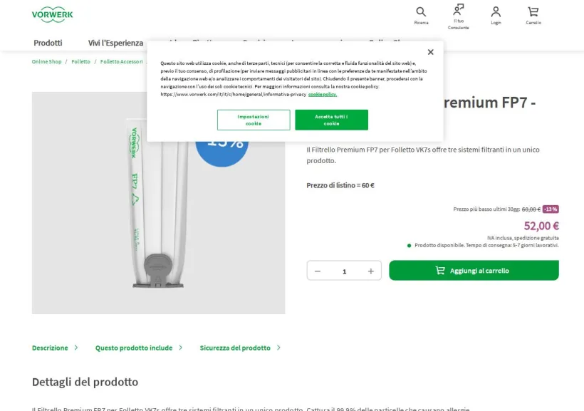 Schermata della pagina offerta di Folletto