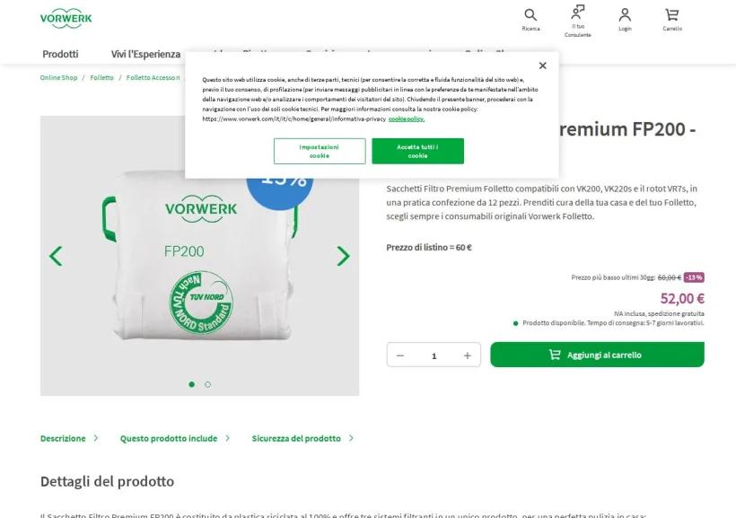 Schermata della pagina offerta di Folletto