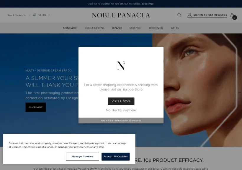 Schermata della pagina offerta di Noble Panacea