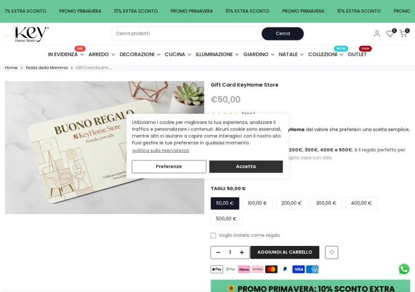Schermata della pagina offerta di Key home store