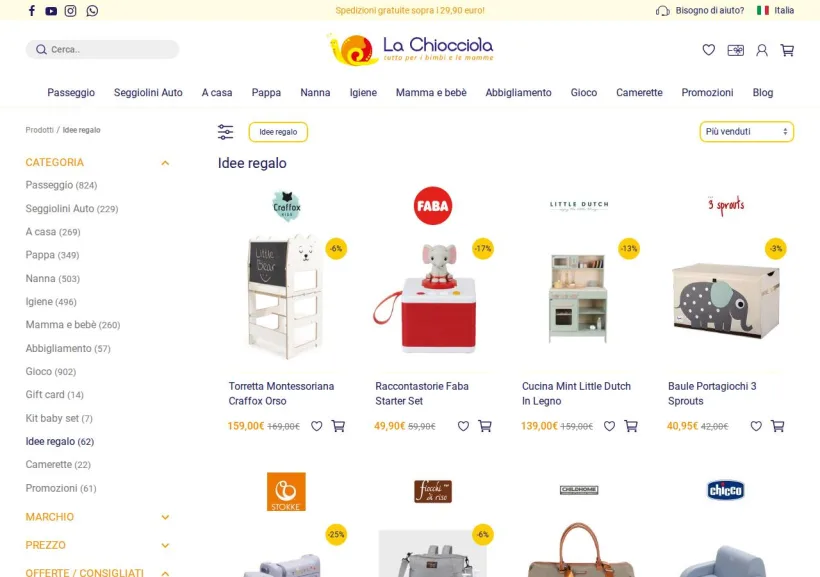 Schermata della pagina offerta di La Chiocciola