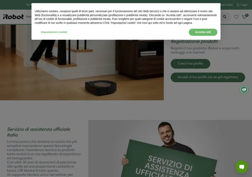 Schermata della pagina offerta di iRobot