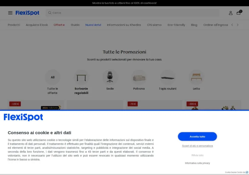 Schermata della pagina offerta di Flexispot