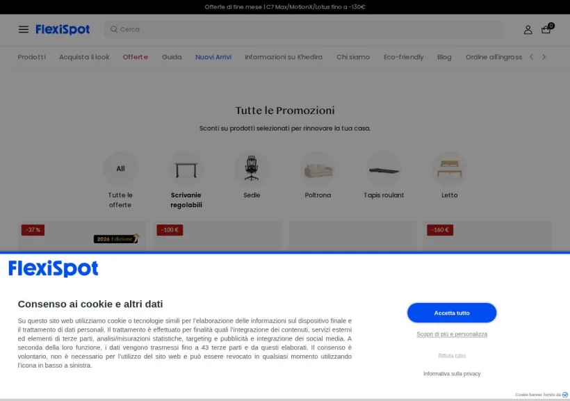 Schermata della pagina offerta di Flexispot