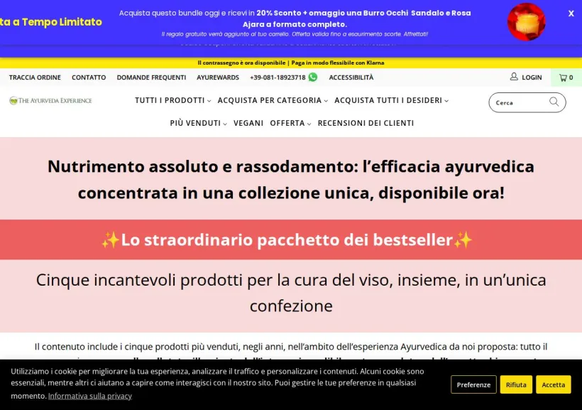 Schermata della pagina offerta di The Ayurveda Experience