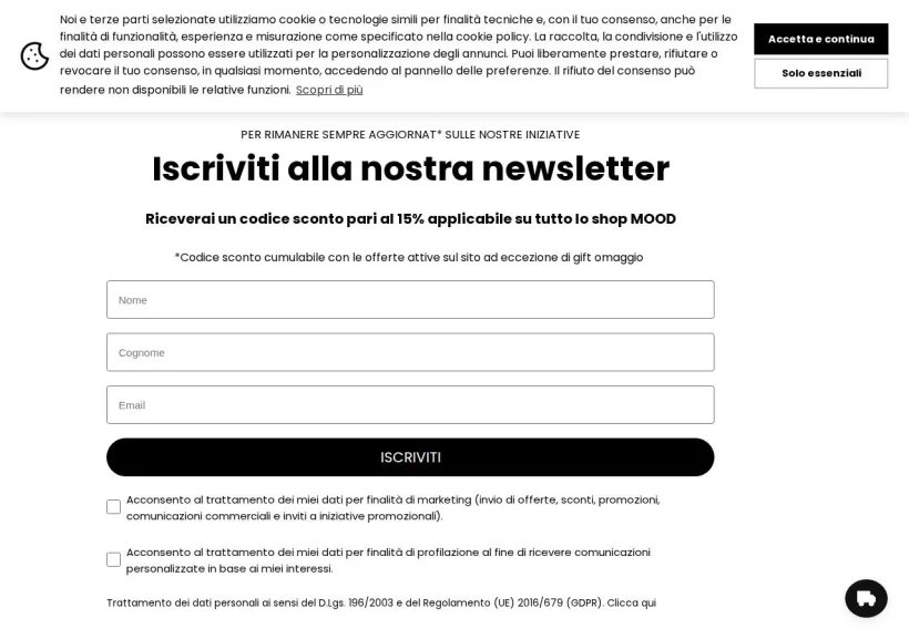 Schermata della pagina offerta di Mood