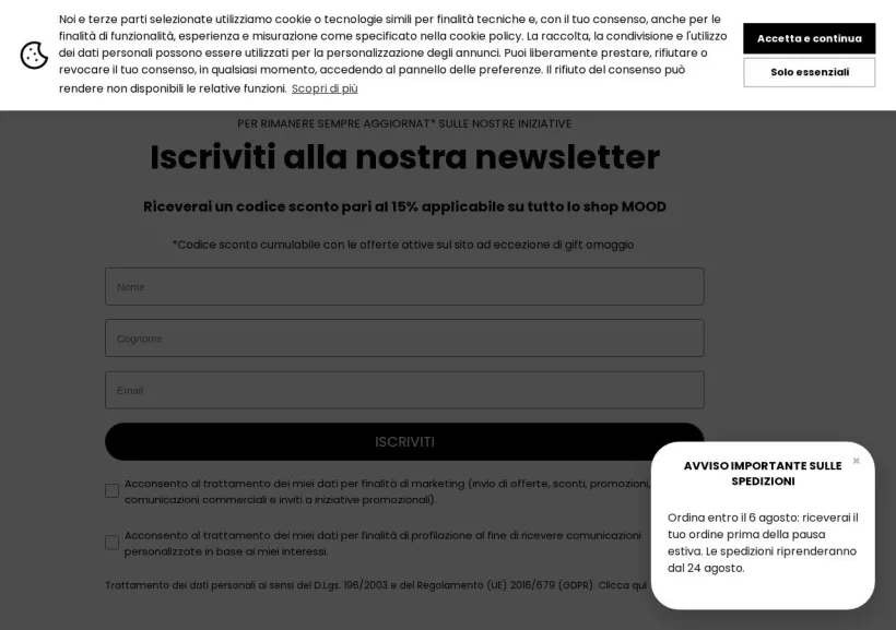 Schermata della pagina offerta di Mood
