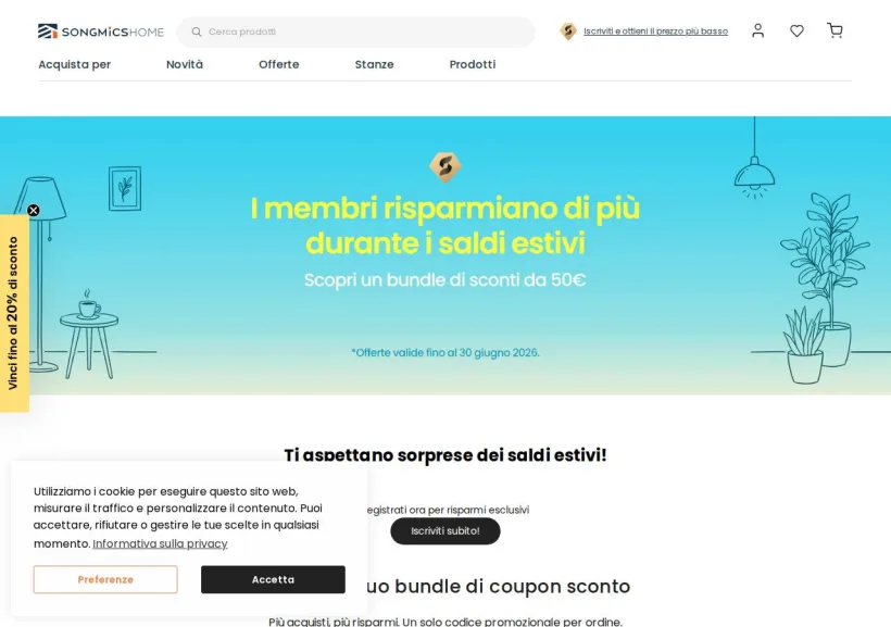 Schermata della pagina offerta di Songmicshome