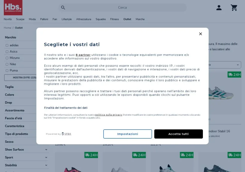 Schermata della pagina offerta di Handball-Store