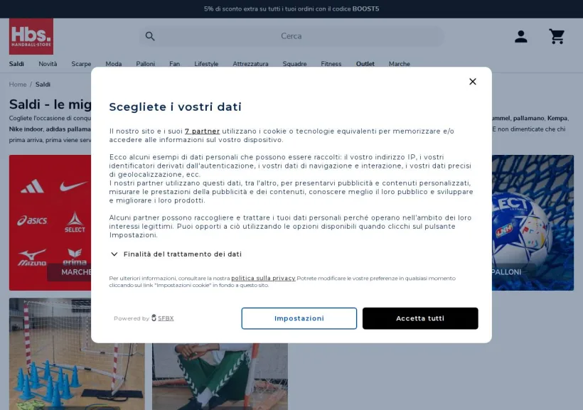 Schermata della pagina offerta di Handball-Store