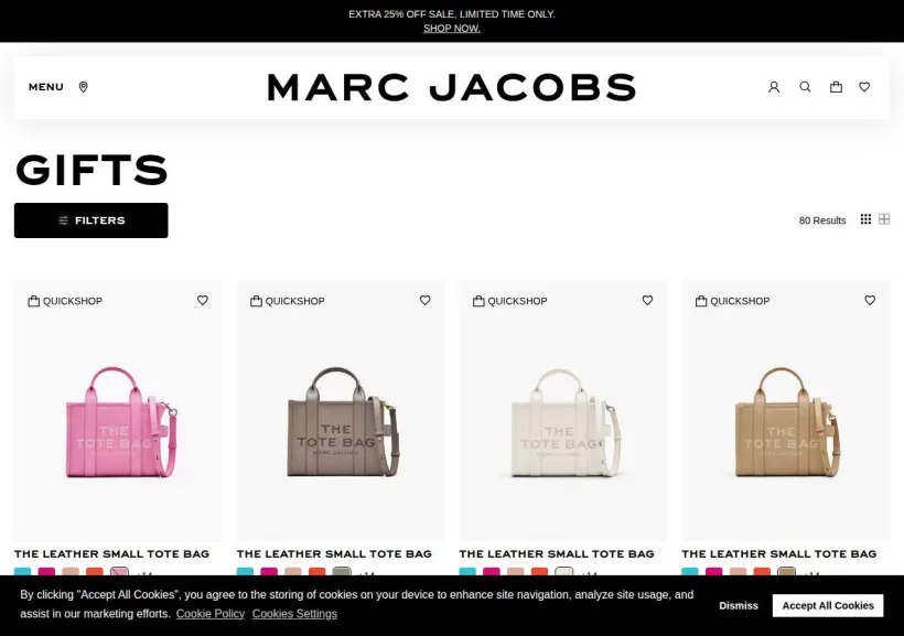 Schermata della pagina offerta di Marc Jacobs