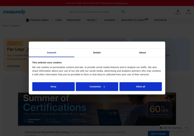 Schermata della pagina offerta di Measureup
