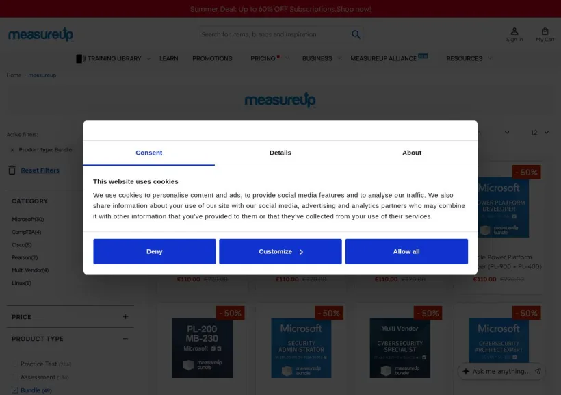 Schermata della pagina offerta di Measureup