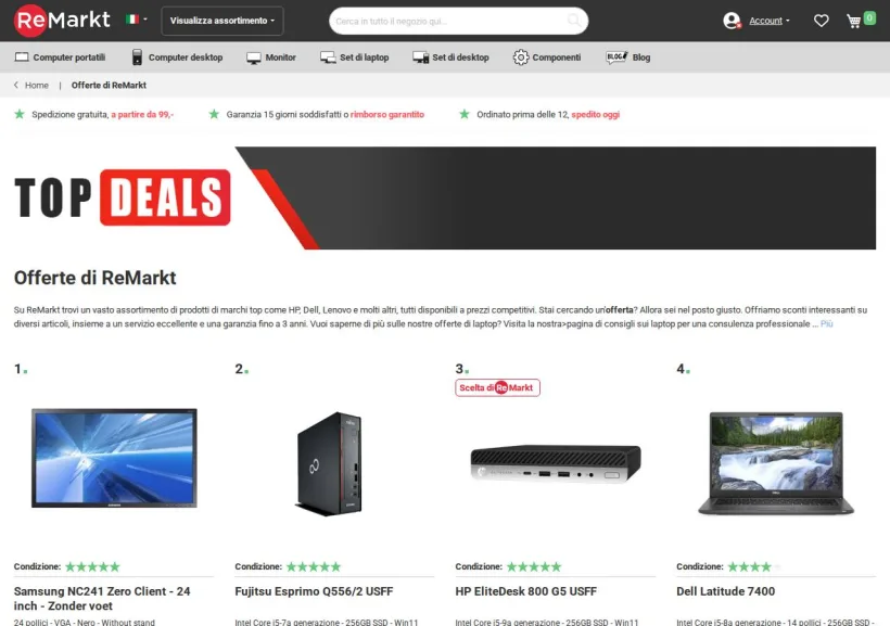 Schermata della pagina offerta di Remarkt