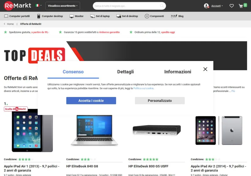 Schermata della pagina offerta di Remarkt