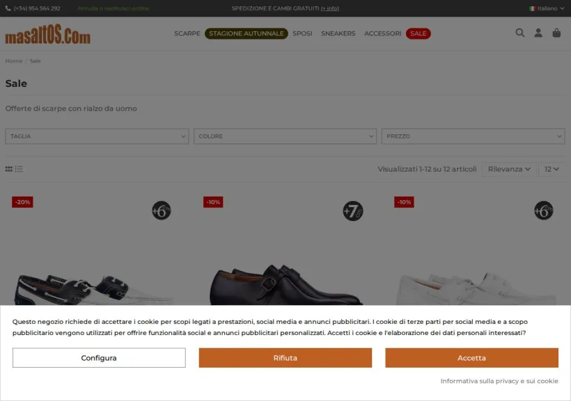 Schermata della pagina offerta di Mas altos