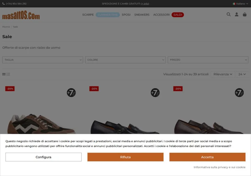 Schermata della pagina offerta di Mas altos