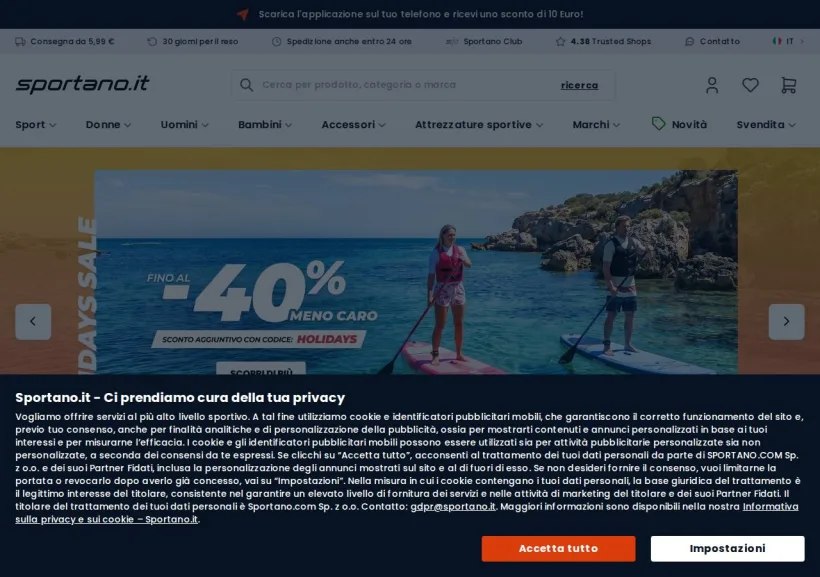 Schermata della pagina offerta di Sportano