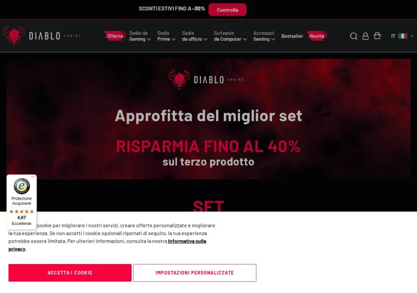 Schermata della pagina offerta di Diablo Chairs
