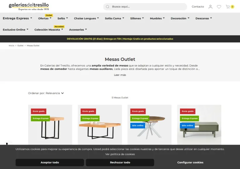 Schermata della pagina offerta di Galerias del Tresillo