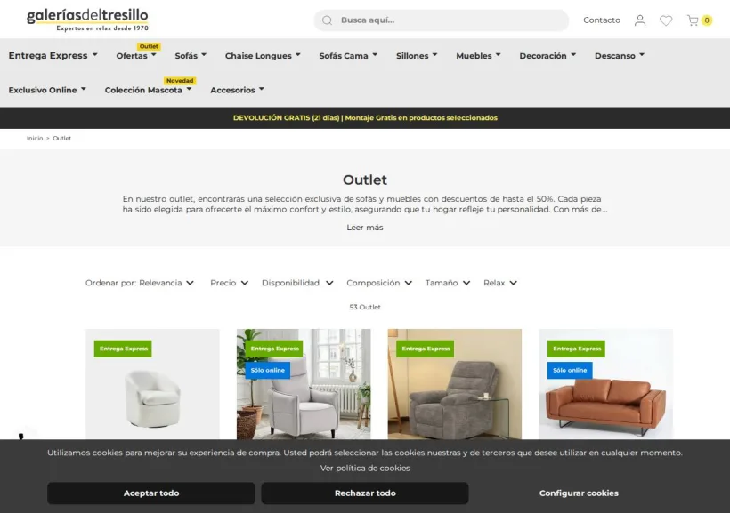 Schermata della pagina offerta di Galerias del Tresillo