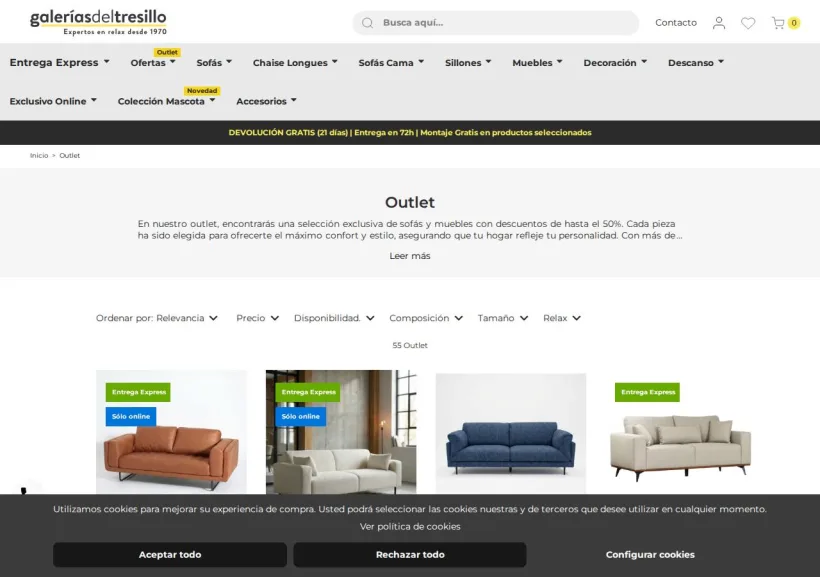 Schermata della pagina offerta di Galerias del Tresillo