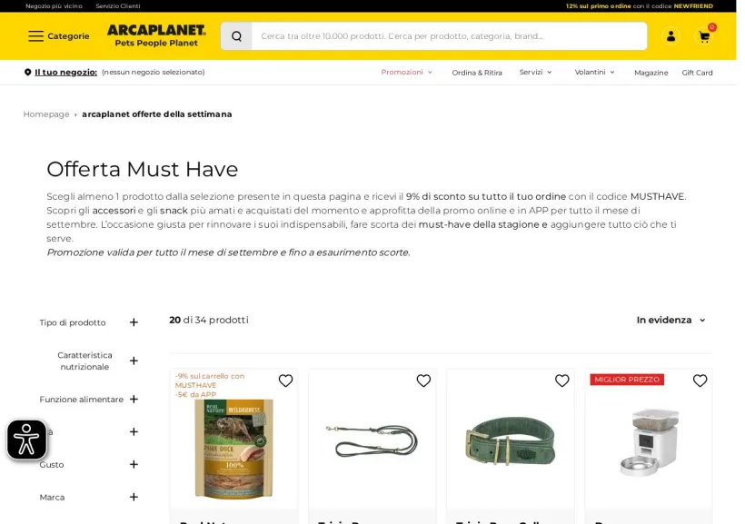 Schermata della pagina offerta di Arcaplanet