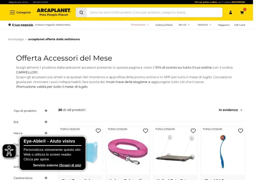 Schermata della pagina offerta di Arcaplanet