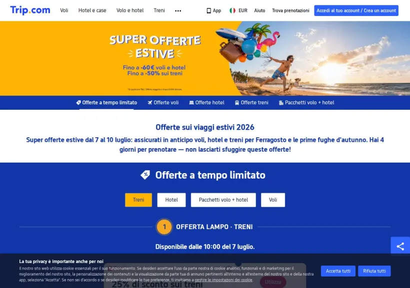 Schermata della pagina offerta di Trip.com