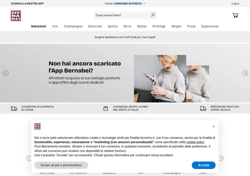 Schermata della pagina offerta di Bernabei