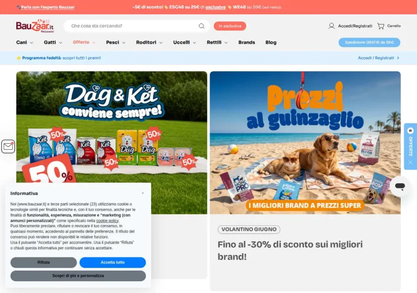 Schermata della pagina offerta di Bauzaar