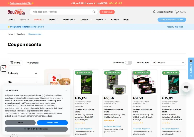Schermata della pagina offerta di Bauzaar