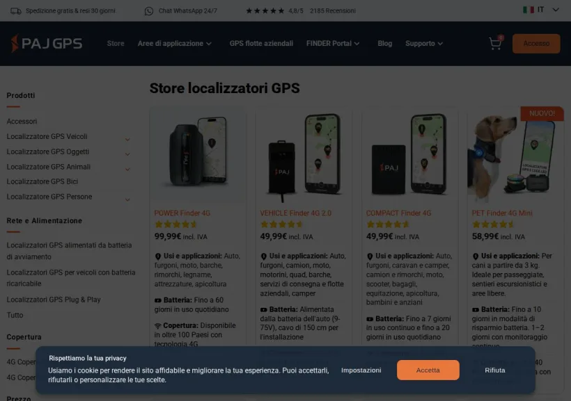 Schermata della pagina offerta di PAJ GPS Italy