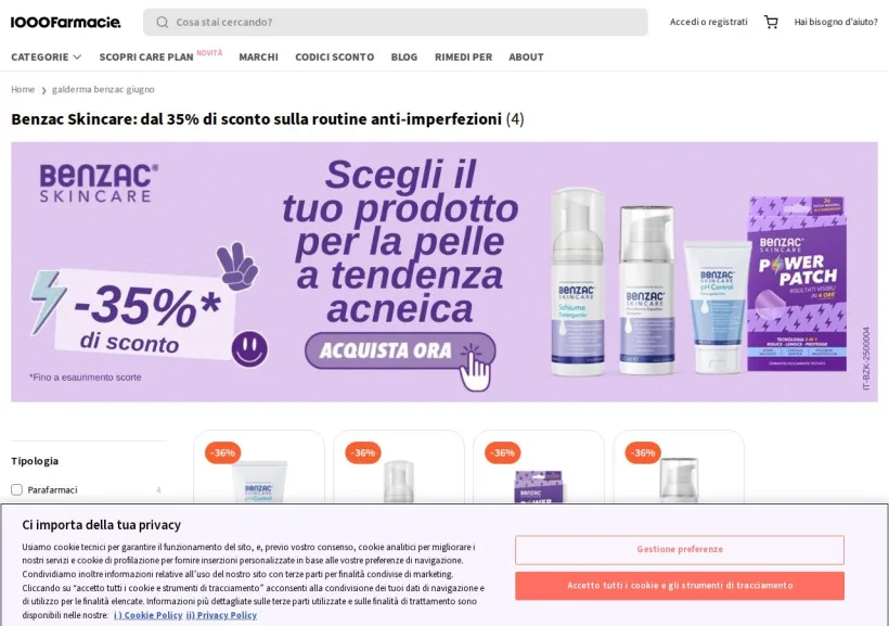 Schermata della pagina offerta di 1000Farmacie
