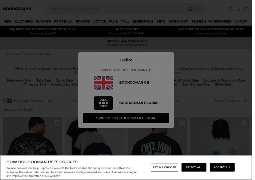 Schermata della pagina offerta di BoohooMan